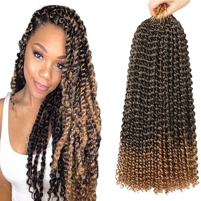 Passion Twist Hair 18 Inch 6 Packs Water Wave Crochet Hair Synthetic Braids for Passion Twist Crochet Braiding Hair Goddess Locs Long Bohemian Locs Hair (18 Inch, #1B/27)