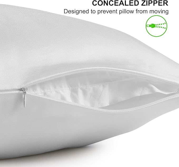 ALASKA BEAR Silk Pillowcase for Hair and Skin, Set of 2 Pure Genuine 22 Momme Mulberry Silk Pillow Cases Standard Size for Bliss Sleep Better Than Poly Satin, Zipper Closure(2pc, Cool White)