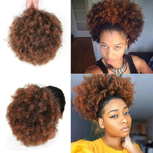 Afro Puff Drawstring Ponytail Extension for Black Women Short Afro Curly Ponytail Extension Clip On Kinky Drawstring Curly Ponytail Bun (T1B/30#)