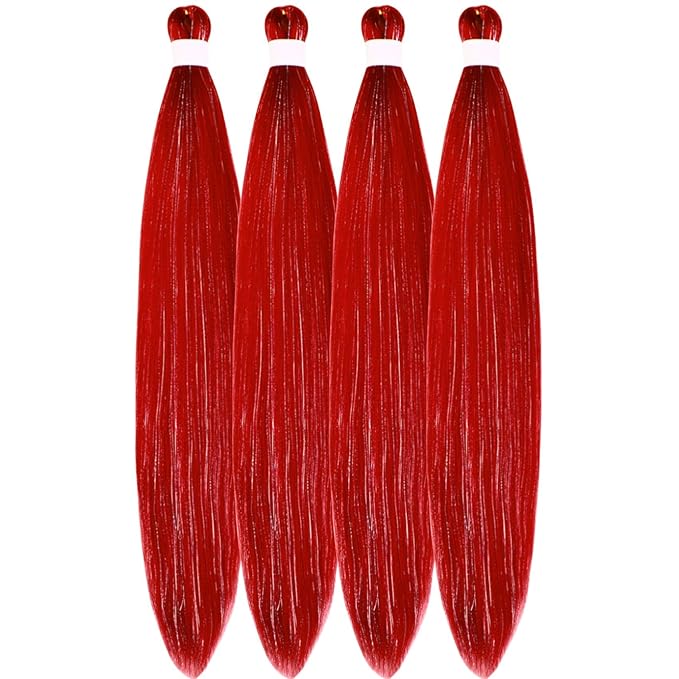 Red Tinsel Braiding Hair Pre stretched Glitter Tinsel Hair Prestretched Braiding Hair Sparkle Tinsel Ez Braid Braiding Hair