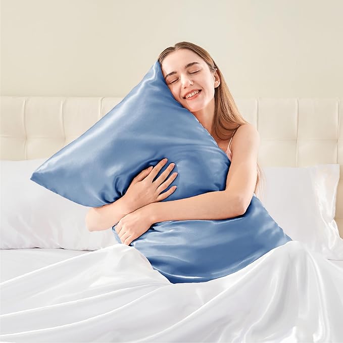 BEDELITE Satin Body Pillow Cover, Super Soft and Cooling Body Pillow Pillowcase for Hair and Skin, Breathable Silky Full Long Pillowcase Cover(20"x54", Airy Blue)