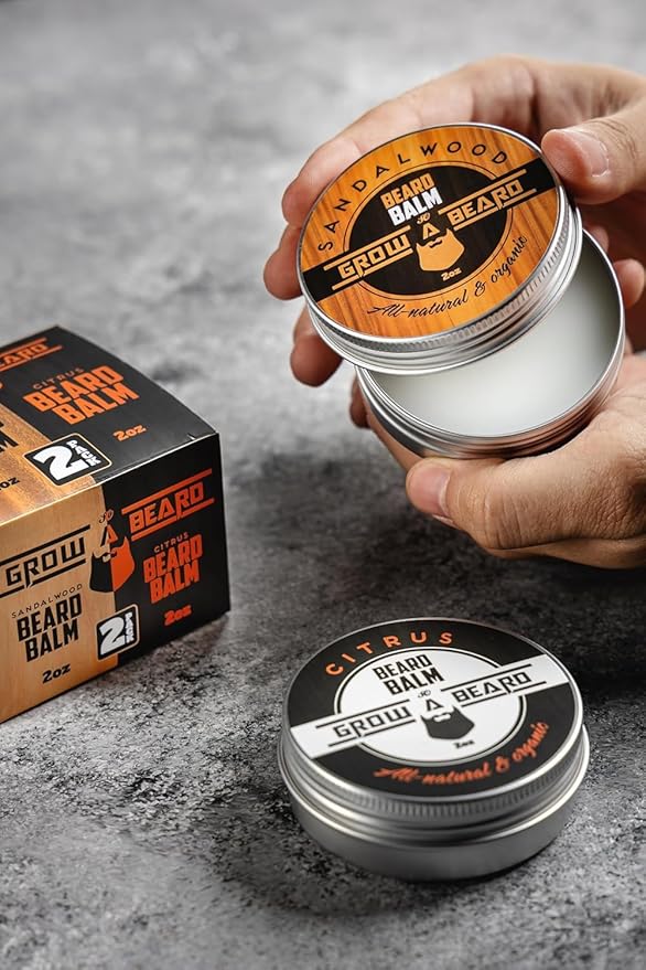 Beard Balm for Men, 2oz Sandalwood & 2oz Citrus Scent, w/Jojoba Oil & Shea Butter, Styling Cream for Men, Moisturizer & Softener, Beard Care Leave in Conditioner (2 Pack) (Balm)
