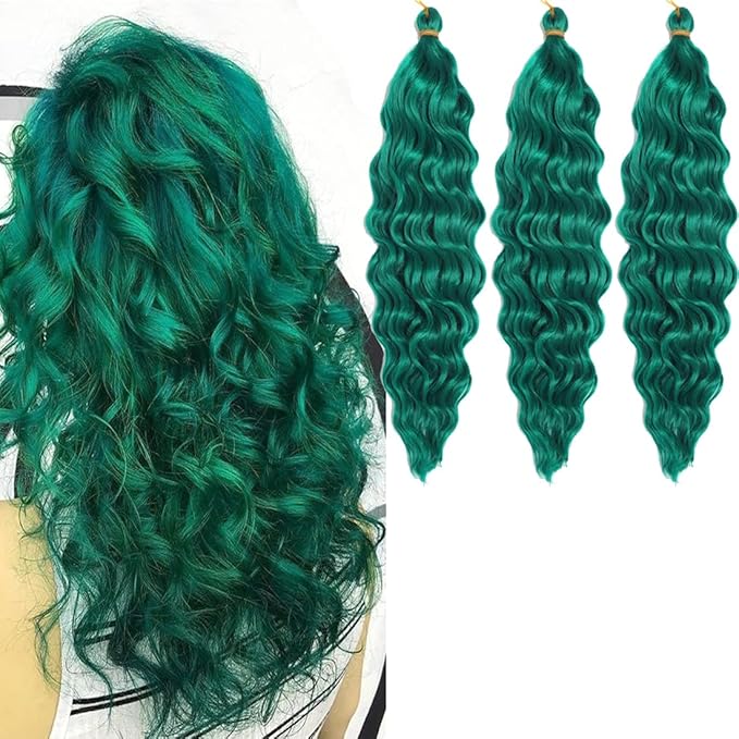 24 inch Ocean Wave Crochet Hair Deep Twist Crochet Hair Extensions Curly Braiding Hair 3 packs Long Wavy Braids For Women(24 inch, Green)