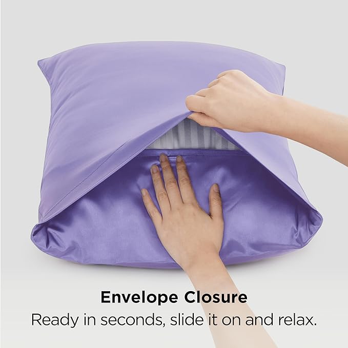 Bedsure Satin Pillowcase 2 Pack Similar to Silk Pillow Cases Standard Size, Pillow Case for Sleeping Women with Envelope Closure, Gifts for Women Men, Lilac, 20x26 Inches, 2pcs