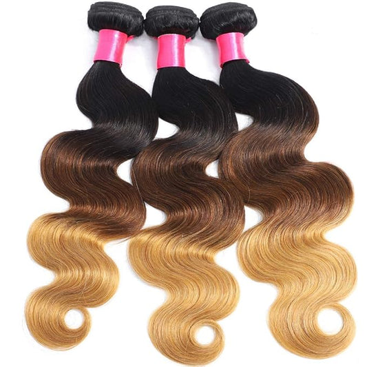 1b 4 27 Bunldes Ombre Human Hair Body Wave Bundles Ombre Brazilian Hair 3 Bundles 1B/4/27 Virgin Human Hair Extensions 3 Tone Body Wave Weave 18 20 22inch