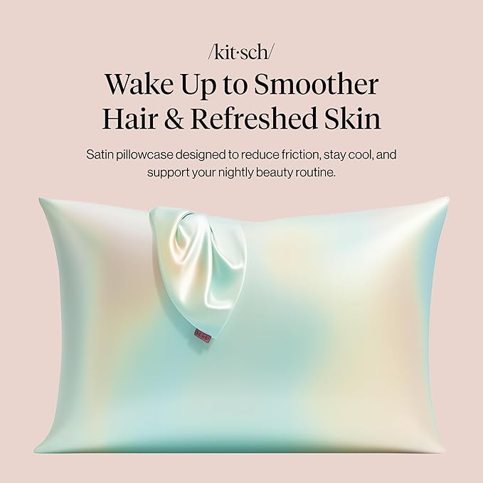 Kitsch Satin Pillowcase with Zipper for Hair & Skin, Softer Than Silk Pillow Cases Queen, Wrinkle-Free, Smooth and Cooling Satin Pillow Covers, Standard Size 19"x26" - Aura, 2pcs