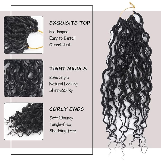 Goddess Locs Crochet Hair 18 Inch 9 Packs Synthetic Faux Locs Crochet Hair for Black Women, River Locs Hair Extensions Style Pre looped Crochet Locs with Curly Ends