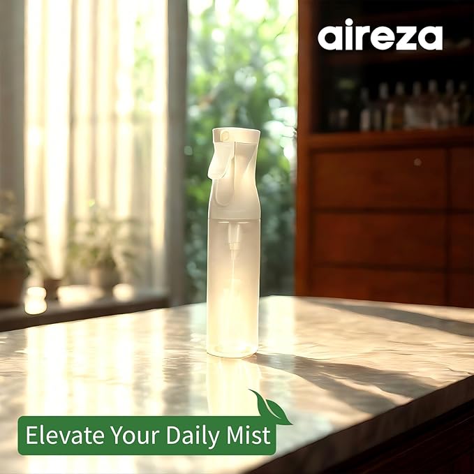 Continuous Spray Bottle – Patented Superior Ultra-Fine Mist Sprayer for Hair Styling, Plants & Cleaning, Durable 360° Leak-Proof BPA-Free Refillable Mister, White 300 ml / 10 oz