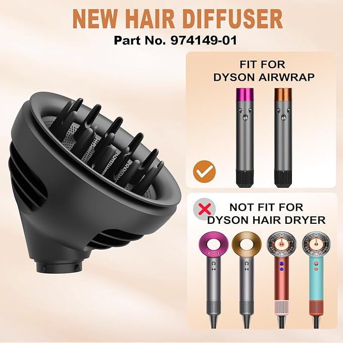 Wave Curl Diffuser Attachment for Dyson Airwrap HS01 HS05 HS08, Upgraded Hair Diffuser Nozzle Dome and Diffuse Modes to Dryer Faster and Define Curls Hair, Grey
