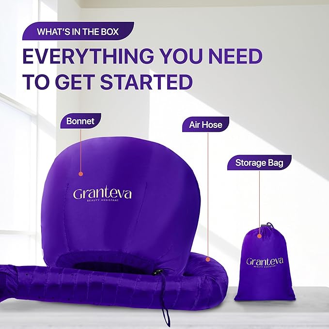 Bonnet Hair Dryer Attachment w/A Headband Integrated That Reduces Heat Around Ears & Neck - Diffuser Cap for Hair Dryer Curly Hair, Speeds Up Drying Time, Deep Conditioning at Home - Large (Purple)