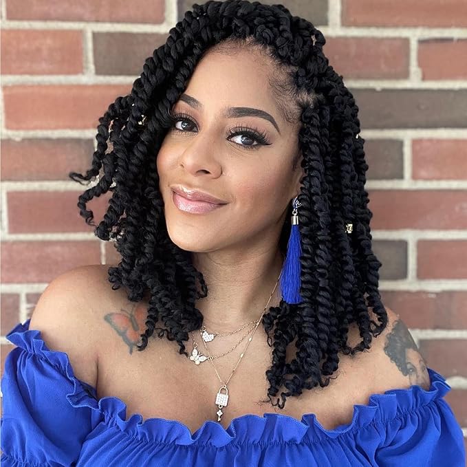 Passion Twist Hair 12 Inch Pre-twisted Passion Twist Crochet Hair for Women Pre-looped Water Wave Crochet Braids Bohemian Curly Braiding Hair Synthetic Hair Extensions 8 packs 1B