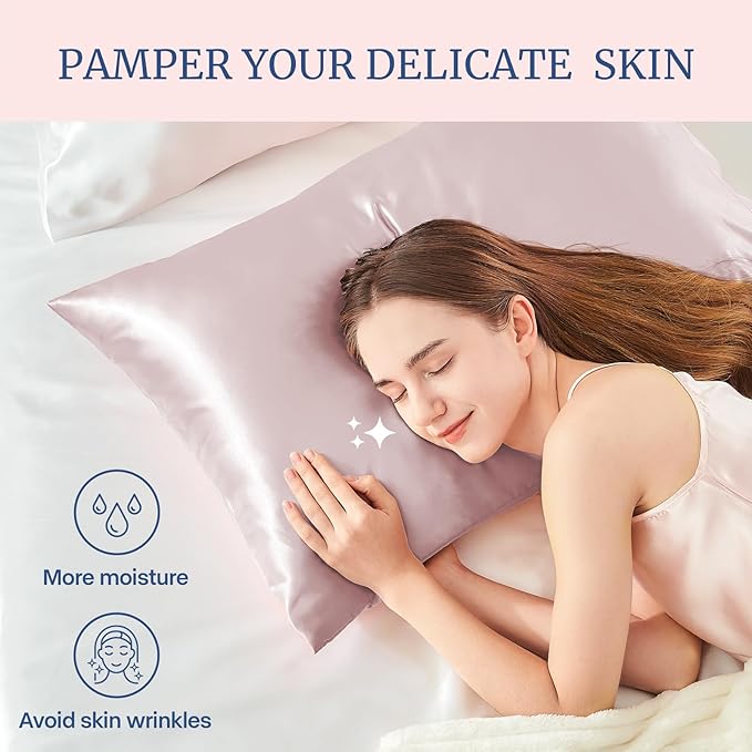 BEDELITE Satin Pillowcase for Hair and Skin, Super Soft and Cooling Similar to Silk Pillow Cases 2 Pack with Envelope Closure, Gift for Women Men(20"x26" Standard Size, Lotus Pink)