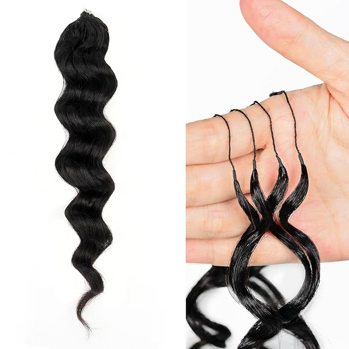 ToyoTress Ocean Wave Feather Crochet Human Hair - 16 Inch 50G Invisible Knotless Water Deep Wave Crochet Human Hair For Black Women Natural Color Braiding Hair (16 Inch, 1B-50G)