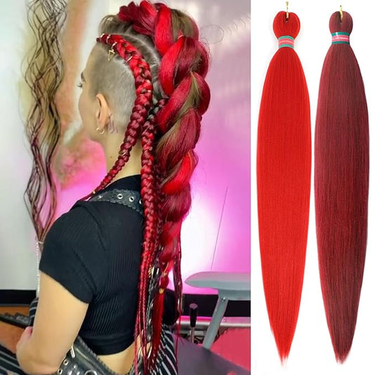 Red-Burgundy Pre stretched Braiding Hair 2 Packs Pre feathered Braid Hair Extensions 30 Inches Hair Braids