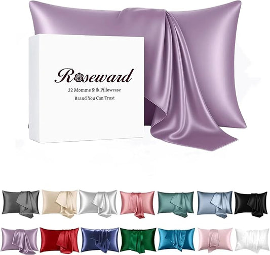 100% Mulberry Silk Pillowcase for Hair and Skin Made in USA, Pure 22 Momme Silk, Acne Pillowcase with Zipper, Hypoallergenic, Cooling, Anti Wrinkle, 1 Pc 20"x26" (Standard, Purple)