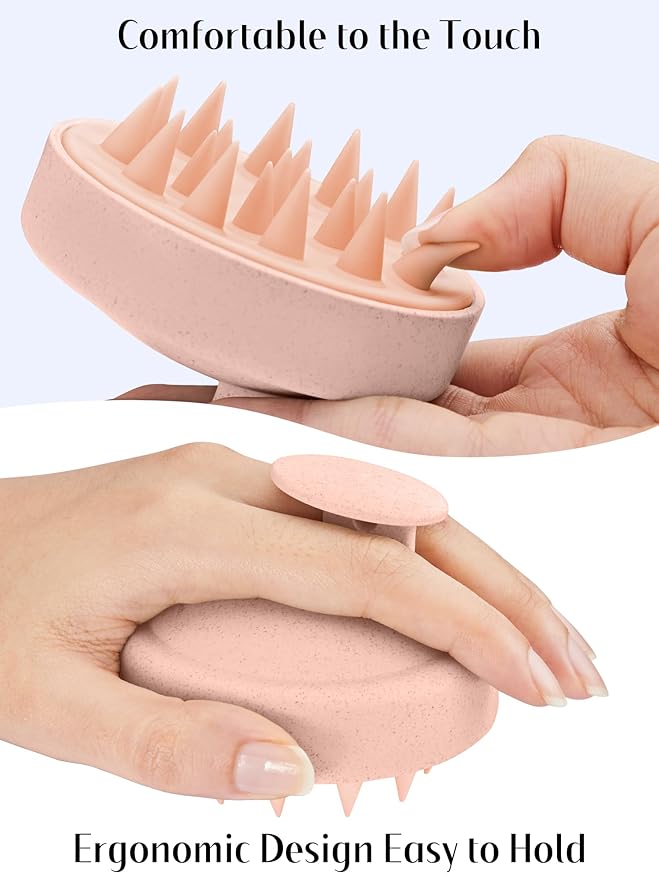HEETA Scalp Massager Hair Growth, Silicone Scalp Scrubber Shampoo Brush for Exfoliation, Dandruff Removal & Head Massage Stress Relax, Wet & Dry Use for Thick, Thin Hair Care, Wheat Straw Light Pink