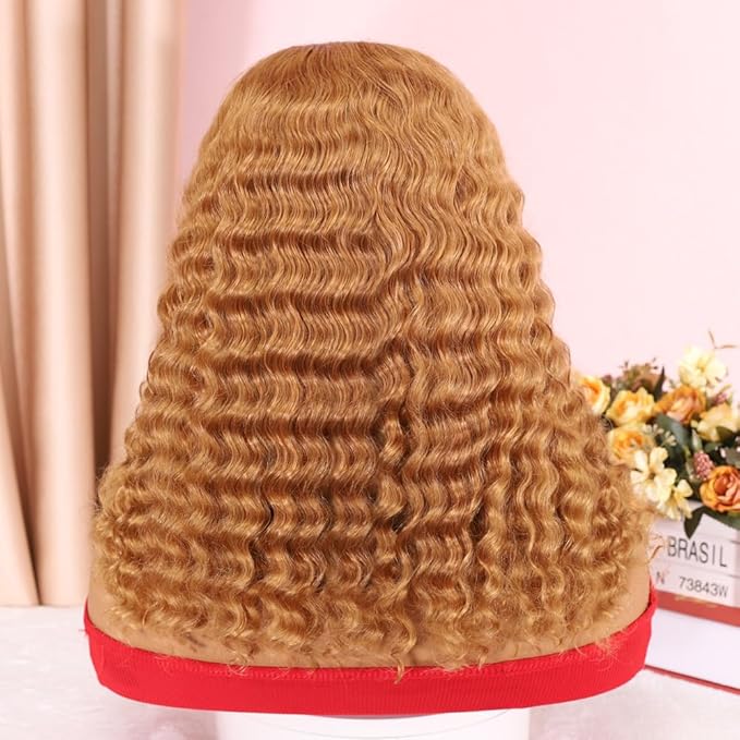 Curly Bob Wig Human Hair Deep Wave 200% Density 5x5 HD Lace Closure Wigs Human Hair Bob Wigs For Black Women Wear And Go Glueless Curly Wig Blonde Color 16 Inch