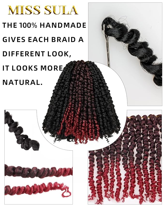 10 Inches 8 Packs Passion Twist Crochet Hair for Black Women-Mixed Color Combo Pack(6 packs 1B+2 packs T1B/BUG),Pre-twisted Pre Looped Soft Synthetic Braided Hair Extensions(10"-8 Packs,1B+TBUG)