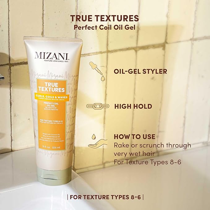 Mizani True Textures Perfect Coil Oil Gel - Curly Hair Gel for Wash and Go Styles, with Olive & Coconut Oil, Anti Frizz, Silicone-Free, No Drying Alcohols, Paraben-Free