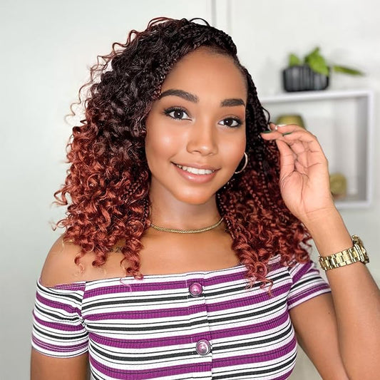 9 Packs Goddess Box Braids Crochet Hair Boho Crochet Box-Braids With Curly Ends Crochet-Hair For Black Women, 10 Inch Pre Looped Bohemian Box Braiding (10Inch 9 Packs,T350#)