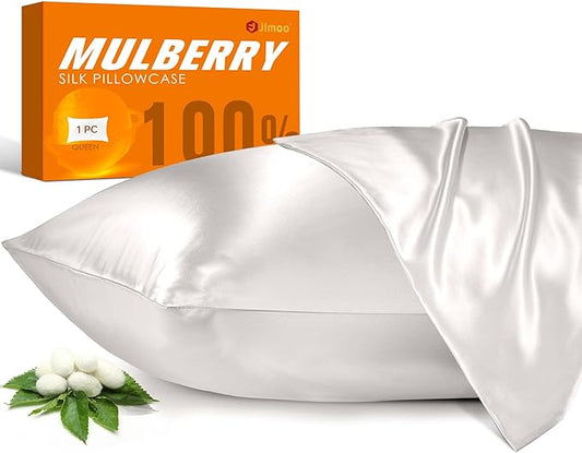 100% Mulberry Silk Pillowcase for Hair and Skin, 22 Momme Pure Natural Silk Pillow Case Both Sided with Zipper, Pillow Cover for Women Mom Men (Ivory White, Queen 20''×30'', 2 Pack)