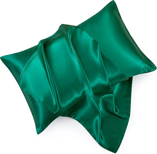 King Size Satin Pillowcase Set of 2 with Envelope Closure,Blackish Green Silk Pillowcase for Hair and Skin (20x36)