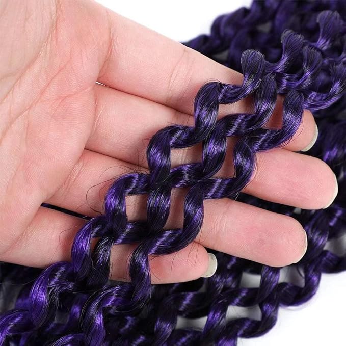 14inch Purple Water Wave Crochet Hair 6 Packs Ombre Passion Twists Crochet Hair for Butterfly Soft Locs Passion Twist Synthetic Crochet Hair Bohemian Locs Braiding Hair(14inch T1B/Purple#)