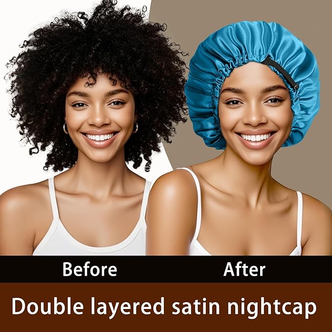 Silk Bonnet for Sleeping Women,Adjustable Satin Bonnet for Women Curly Natural Hair,Double Layer Anti Frizz Soft Sleep Cap.