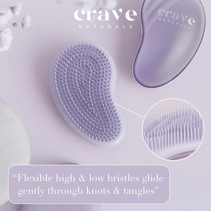 Crave Naturals Mini Detangler Hair Brush Purple – Glide Thru Hair Detangler Brush for Women, Kids & Toddlers – Gentle Scalp Care, No-Pain Tangle-Free Hairbrush for All Hair Types, Travel Hair Brush
