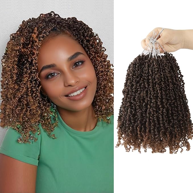Yanky Twist Crochet Hair, PILLUGER Yaki Twists Hair Micro Spring Twist Braids,9 Packs Pre-looped passion Twist Brown Senegalese With Curls Crochet Synthetic Hair Extensions(T30)