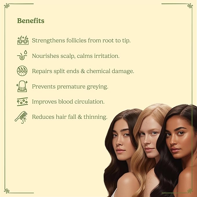 Organic Hair Growth Oil for Hair Fall, Dry Scalp & Thinning – Infused with 35+ Herbs including Bhringraj, Amla & Hibiscus | Nourishes & Supports Healthy Hair | Vegan & Toxin-Free | Ayurvedic