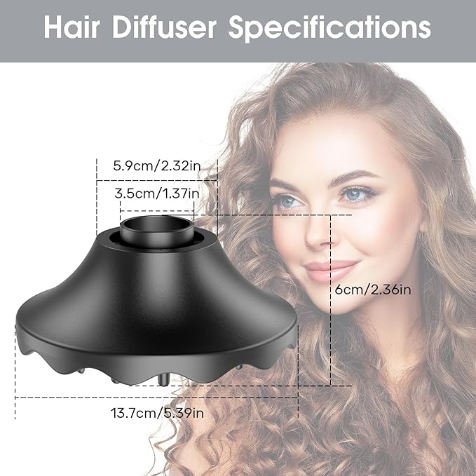 Hair Dryer Diffuser, Attachment for Hair Dryer, Hair Diffuser for Curly Hair, 360° Magnetic Diffuser for HZD&DSON Hair Dryer, Hair Attchment for Women, Black