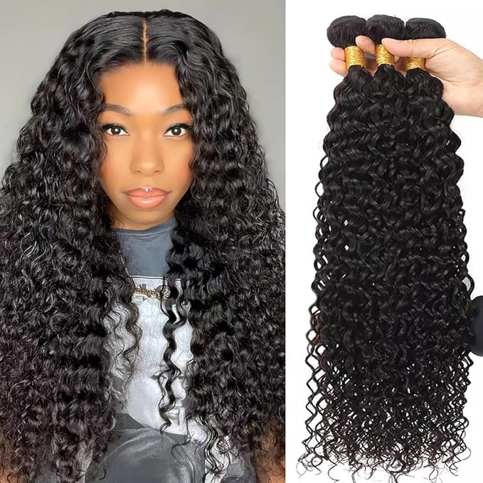 Brazilian Water Wave Bundles Human Hair 12A Unprocessed Virgin Hair(18 20 22 Inch)3 Bundles Wet and Wavy Human Hair Bundles Hair Extensions for Black Women Natural Color