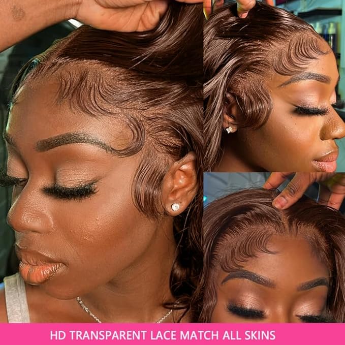 Full 200% Density 13x6 Body Wave HD Transparent Lace Front Wigs Human Hair Pre Plucked for Women Chocolate Brown Lace Front Wigs Human Hair with Baby Hair 100% Virgin Brazilian Hair 20inch