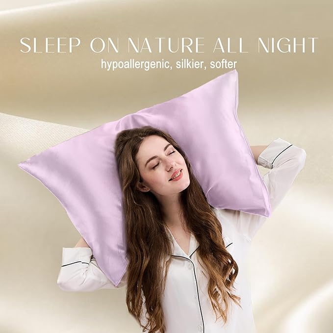 ZIMASILK 100% Pure Mulberry Silk Pillowcase for Hair and Skin Health,Soft and Smooth,Both Sides Premium Grade 6A Silk,600 Thread Count,with Hidden Zipper,1pc(Standard 20''x26'',Light Purple)