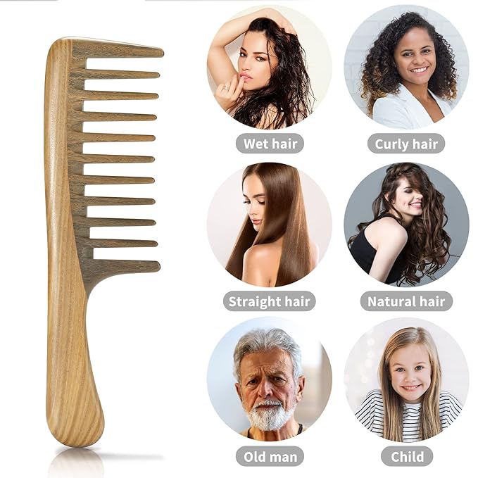 BESTOOL Wide Tooth Comb, Extra Large Natural Sandalwood Wide Tooth Comb Detangler for Curly Long Thick Wet or Dry Hair Anti-static