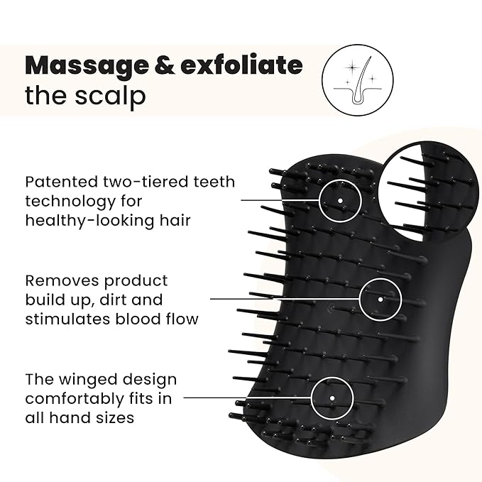 Tangle Teezer Scalp & Shampoo Hairbrush, to Exfoliate, Massage, and Cleanse, for All Hair Types, Onyx Black