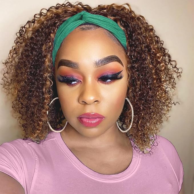 Ombre Headband Wig Human Hair Curly 12 inch Deep Wave Headband Wigs for Women Glueless P4/27 Highlight Water Wave Head band Wigs Human Hair