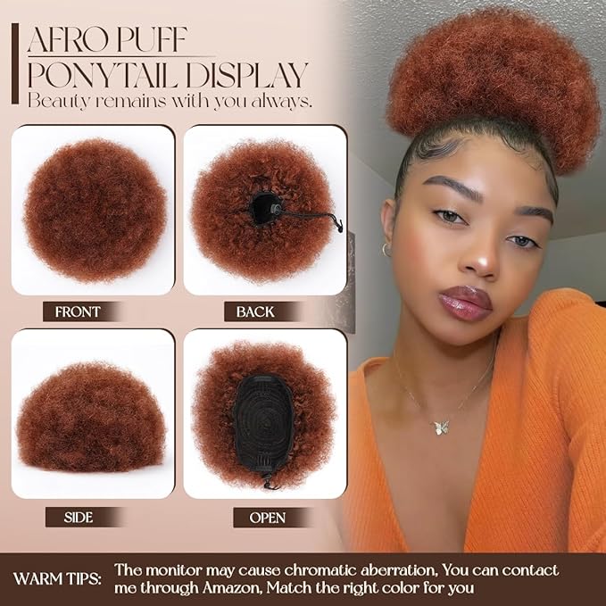 Ponytail Extension for Black Women 100% Human Hair 6 Inch #33 Dark Auburn Durable Natural Soft and Smooth Drawstring Ponytail For Women