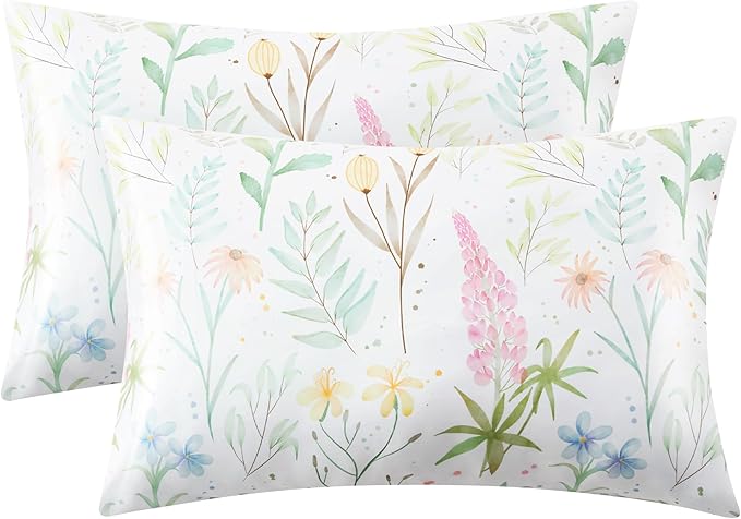 Satin Pillowcase 2 Pack - Multicolor Printed Silk Pillowcase for Hair and Skin 20x30 inches - Satin Pillow Cases Set of 2 with Envelope Closure