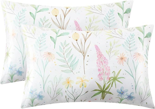 Satin Pillowcase 2 Pack - Multicolor Printed Silk Pillowcase for Hair and Skin 20x30 inches - Satin Pillow Cases Set of 2 with Envelope Closure