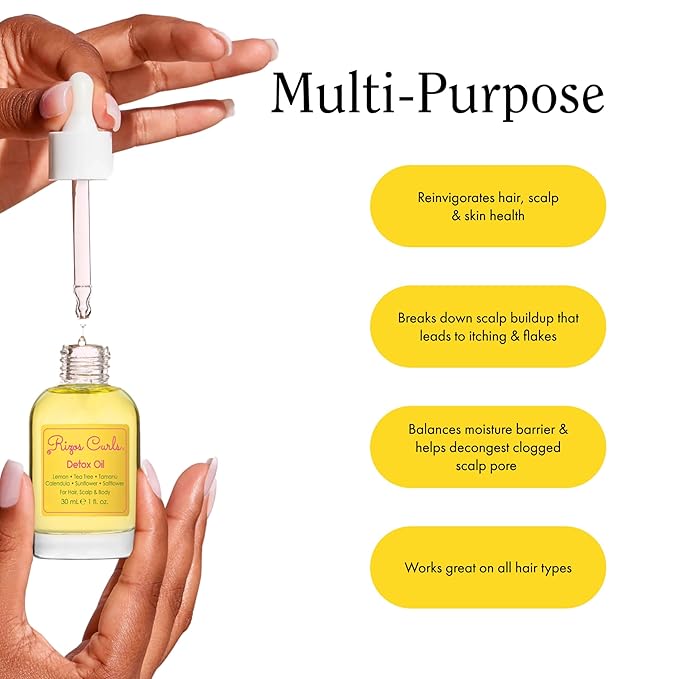 Rizos Curls Detox Oil, Detox & Balance Scalp to Reduce Buildup & Soothe Irritation, Support Hair Growth & Health with Tea Tree & Lemon Oil, For All Hair Types 1a - 4c, 1 oz