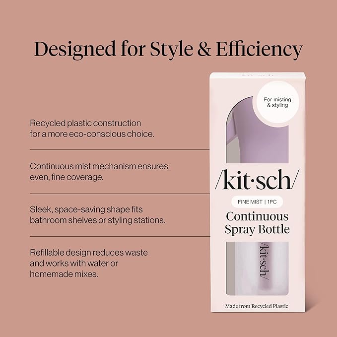 Kitsch Spray Bottle for Hair - Continuous Water Mister with Ultra Fine Mist for Hairstyling, Barbers, Salons, Cleaning, Plants, Versatile Spray Bottles - Made from Recycled Plastic - Sheer Violet, 5oz