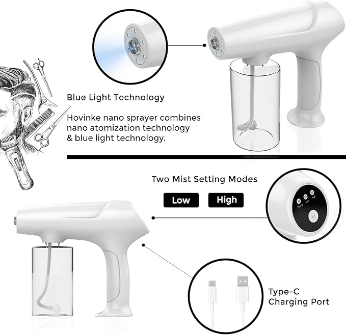 Barber Nano Spray，Cordless Portable Water Sprayer, USB-C Rechargeable for Barber, Salon, Home