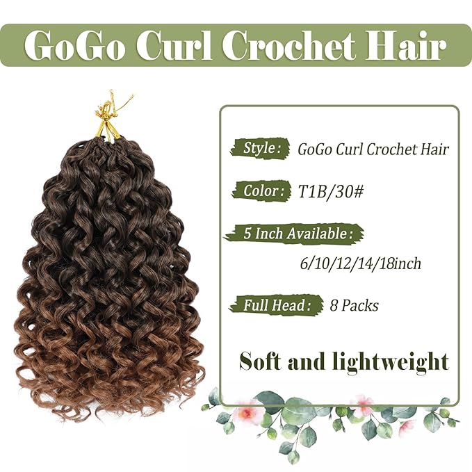 Vomella GoGo Curl Crochet Hair 8 Packs 10 Inch Water Wave Curly Crochet Hair for Black Women Ombre Brown Short Beach Curl Synthetic Deep Twist Crochet Hair Extensions T30