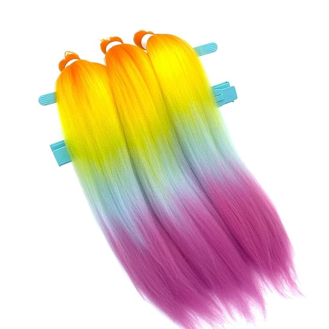 Colorful Rainbow Ombre Braiding Hair Pre Stretched Kanekalo Braiding Hair Extensions for Braiding Box Braids Micro Crochet Long Jumbo Knotless Kids Prestressed Braiding Hair Ombre 24 inch