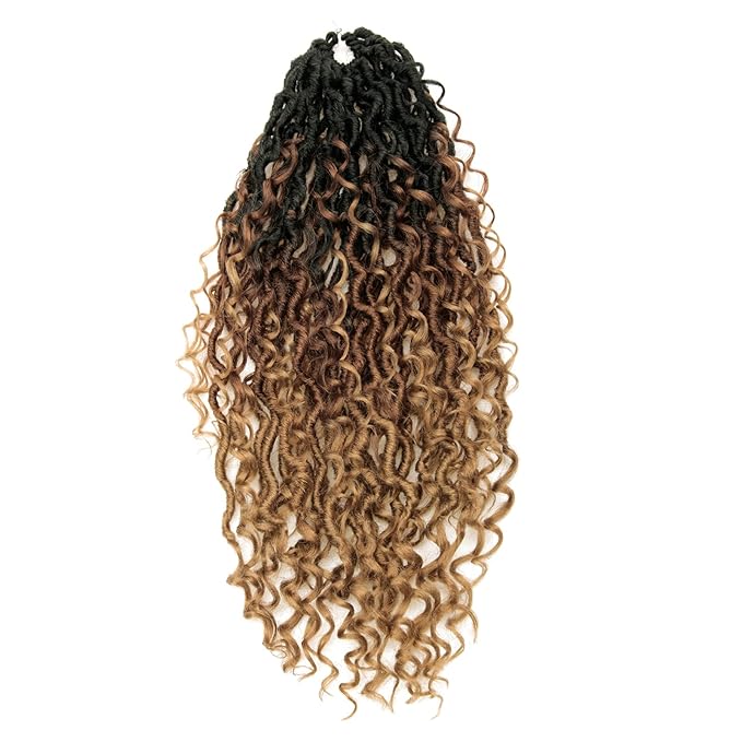 Goddess Locs Crochet Hair 18Inch Faux Locs With Curly Ends,Crochet Hair Pre Looped Boho GoddessLocs Hippie Bohemian Crochet Loc for Black Women（1B/30/27,18inch)