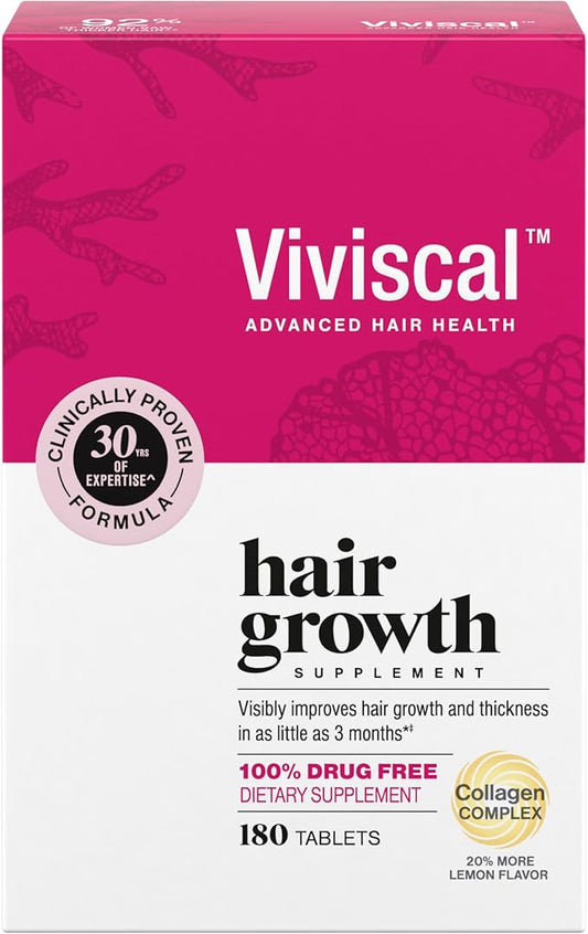 Viviscal Hair Growth Supplements for Women, Thicker Fuller Hair Support for Thinning Hair and Hair Loss, with Biotin and Marine Collagen, Drug-Free, 180 Tablets, 90-Day Supply