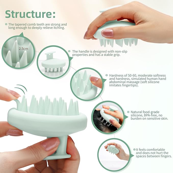 Scalp Massager Shampoo Brush, Scalp Massager Hair Growth & Dandruff Removal, Scrubber Scalp with Soft Silicone Bristles, Wet&Dry ‌Hair Brush for All (Mint Green)