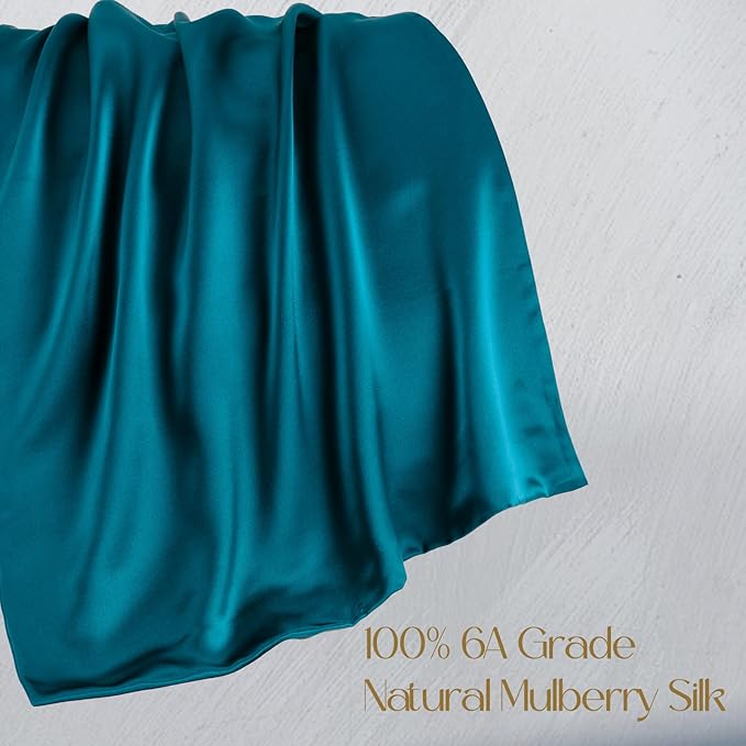 ZIMASILK 100% Pure Mulberry Silk Pillowcase for Hair and Skin Health,Soft and Smooth,Both Sides Premium Grade 6A Silk,600 Thread Count,with Hidden Zipper,1pc (Queen 20''x30'',Turquoise)